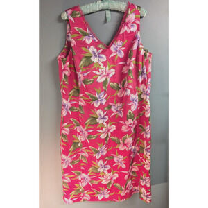 Jones New York Signature Stretch Pink Floral Sheath Dress 16W Lace V Neck